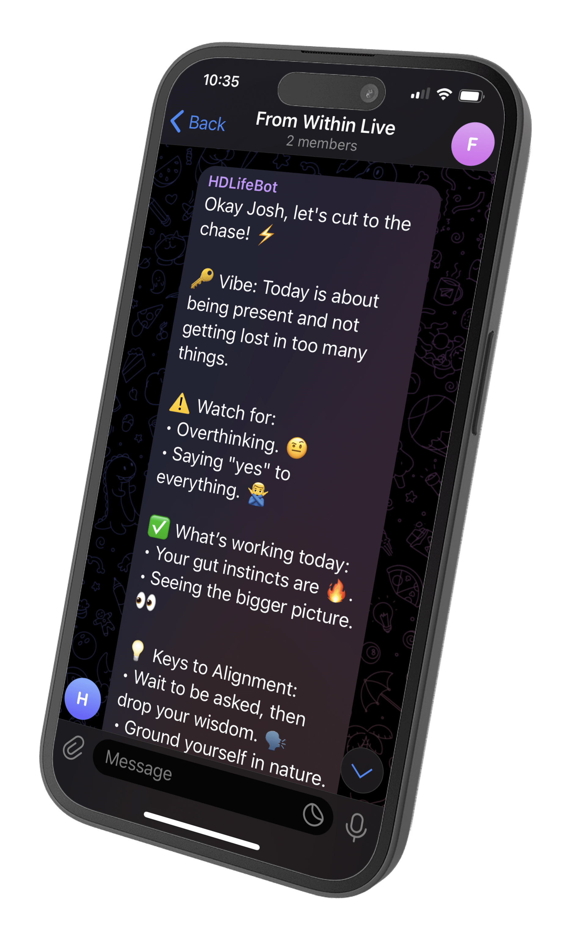 From Within App Screenshot showing personalized Human Design insights